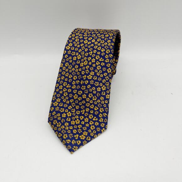 Charles Tyrwhitt of Jermyn St Silk Tie Floral French Blue & Gold - Picture 3 of 10